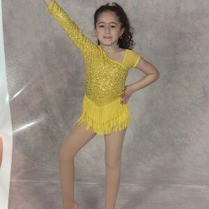 Yellow Sequin & Fringe One-Shoulder Romper